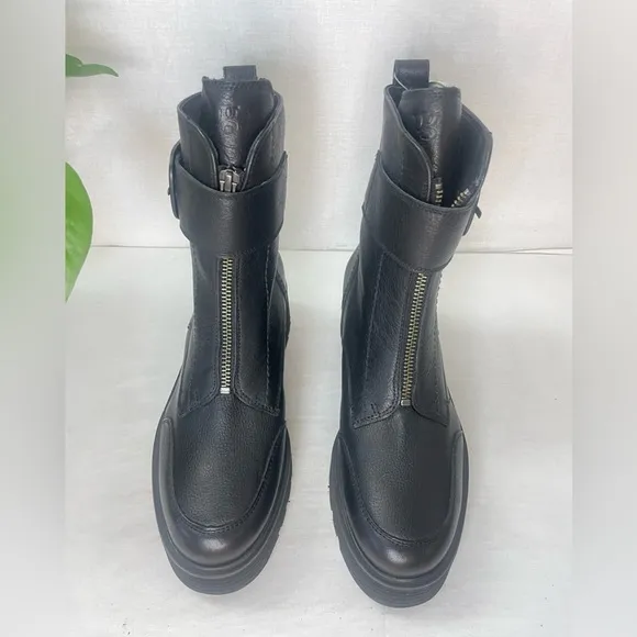 Paul Green Women Palani Black Leather Front Zip Platform Boots‎ 6.5US/  AU 4