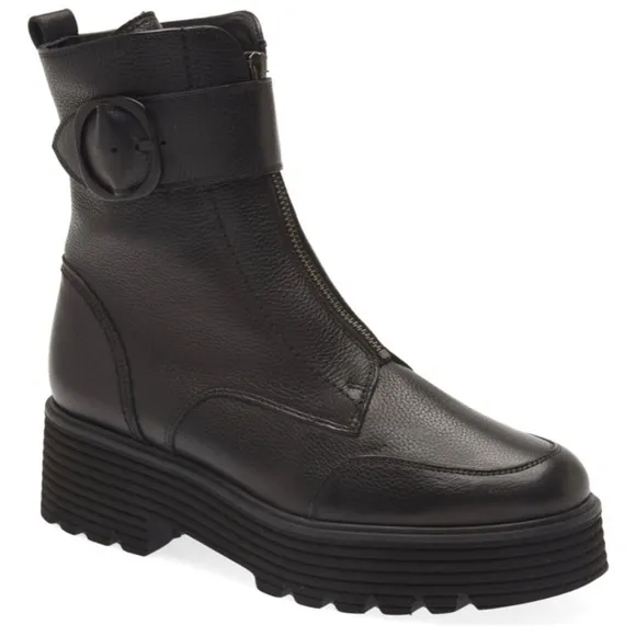Paul Green Women Palani Black Leather Front Zip Platform Boots‎ 6.5US/  AU 4
