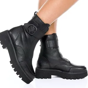 Paul Green Women Palani Black Leather Front Zip Platform Boots‎ 6.5US/  AU 4