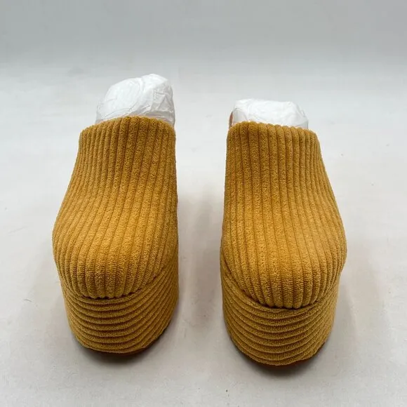 Pazzion Goldenrod Thick Platform Round Toe Mule Clog Slip On Chunky Heel Slipper