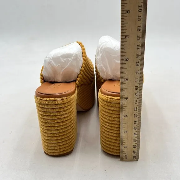 Pazzion Goldenrod Thick Platform Round Toe Mule Clog Slip On Chunky Heel Slipper