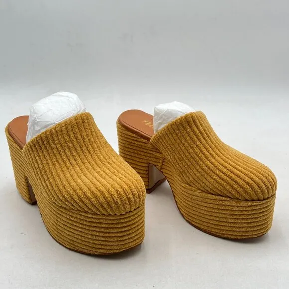 Pazzion Goldenrod Thick Platform Round Toe Mule Clog Slip On Chunky Heel Slipper