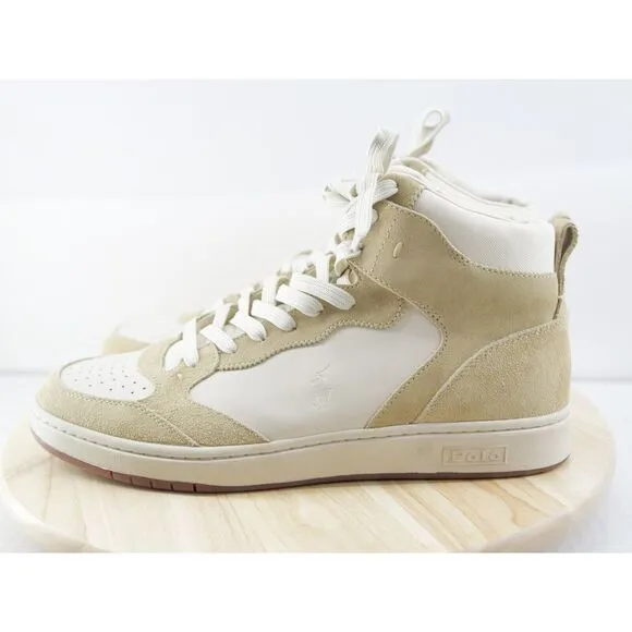 Polo Ralph Lauren Court Leather‎ Suede High-Top Sneaker Bone Cream Size 12 Shoes