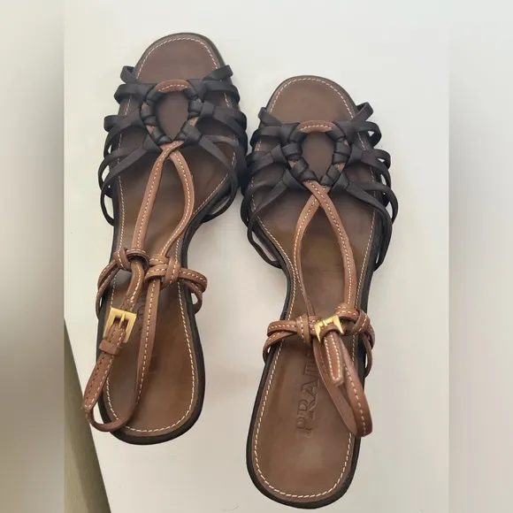 Prada Black and Brown Women's strappy Heels