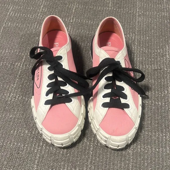 Prada color blocking pink and white with black laces, size 6 1/2