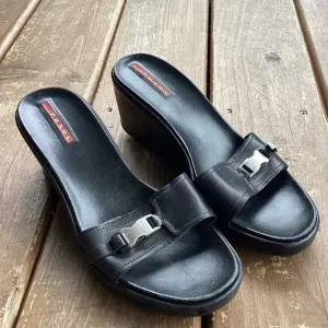 Prada Y2K Black Platform Buckle Chunky Strap Sandals Shoes 39.5