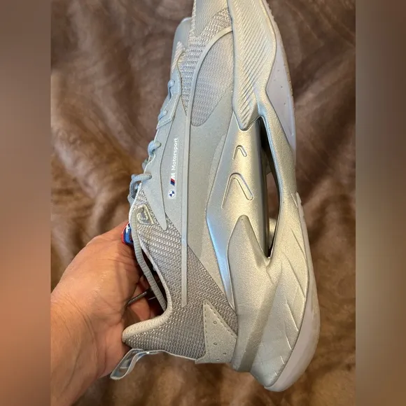Puma BMW Silver Tennis Shoes mens sz 8.5 worn Once. EUC