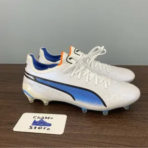 Puma King Ultimate FG/AG Soccer Cleats 107262-01 White Blue Shoes Womens Sz 8
