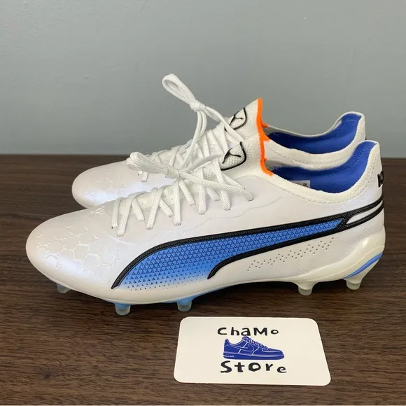 Puma King Ultimate FG/AG Soccer Cleats 107262-01 White Blue Shoes Womens Sz 8