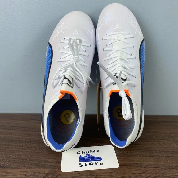 Puma King Ultimate FG/AG Soccer Cleats 107262-01 White Blue Shoes Womens Sz 8