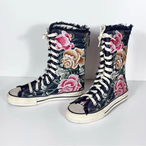 RARE Johnny Was Biya Floral Embroidered High Top Sneakers Size 9