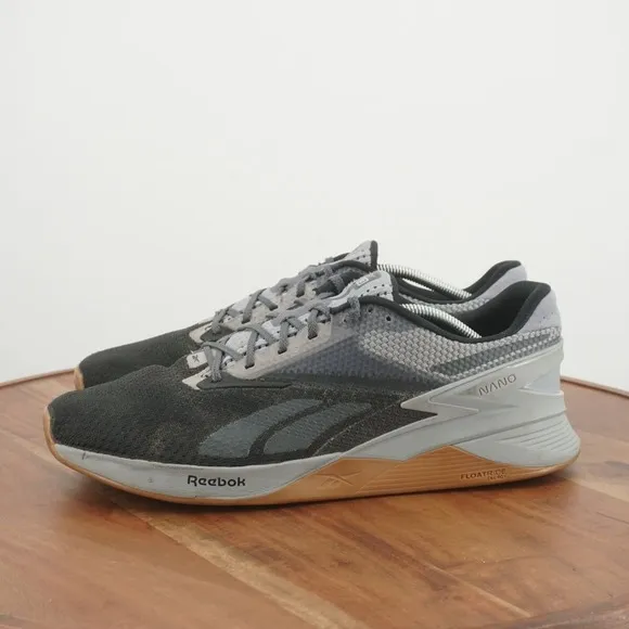 Reebok Mens Nano X3 Athletic Training Shoes Black Gray Lace Up Size 13