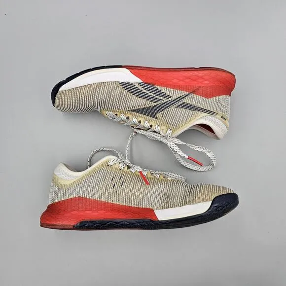 Reebok Men's Size 7 US GUC Nano 9 White Beige Red Crossfit Workout Gym Sneakers