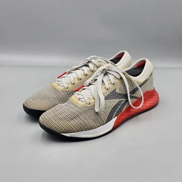 Reebok Men's Size 7 US GUC Nano 9 White Beige Red Crossfit Workout Gym Sneakers