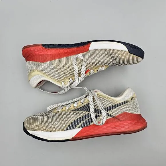 Reebok Men's Size 7 US GUC Nano 9 White Beige Red Crossfit Workout Gym Sneakers