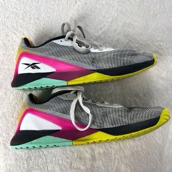 Reebok Nano X1 Grit Sneaker Shoes Mens‎ Sz 9.5 White Black Pink Lace Up Athletic
