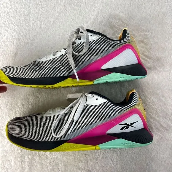 Reebok Nano X1 Grit Sneaker Shoes Mens‎ Sz 9.5 White Black Pink Lace Up Athletic