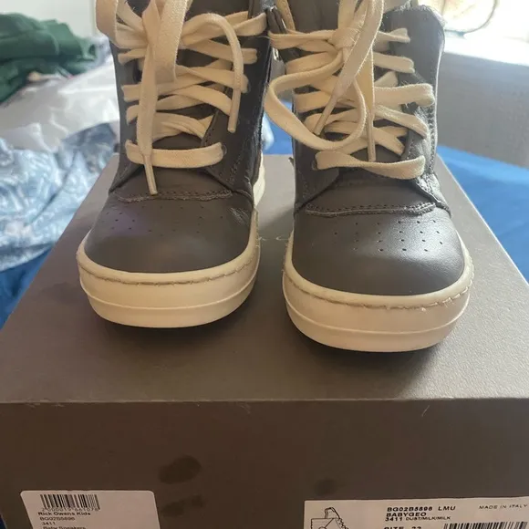 Rick Owens Gray and Cream High-Top Sneakers