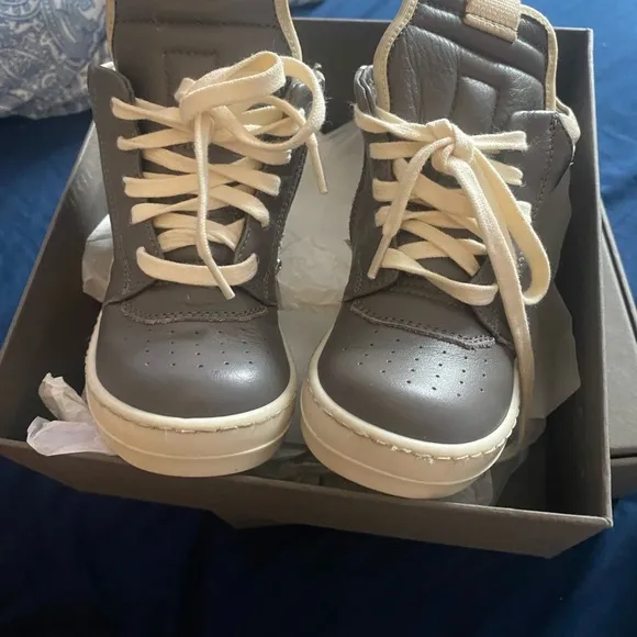 Rick Owens Gray and Cream High-Top Sneakers