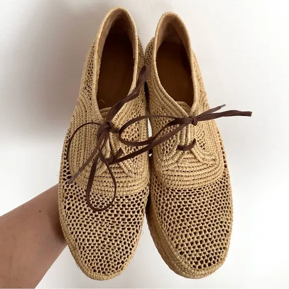 Robert Clergerie Pollux Raffia Tan Platform Shoes EUR SZ 41