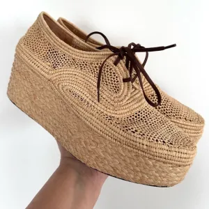 Robert Clergerie Pollux Raffia Tan Platform Shoes EUR SZ 41