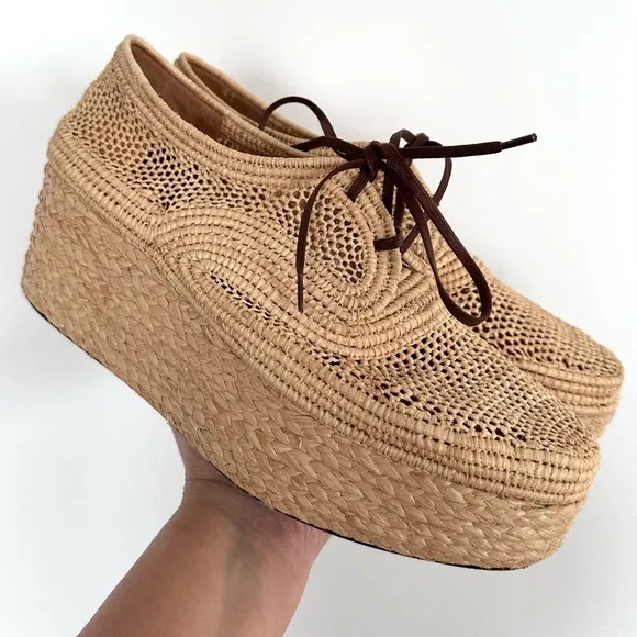 Robert Clergerie Pollux Raffia Tan Platform Shoes EUR SZ 41