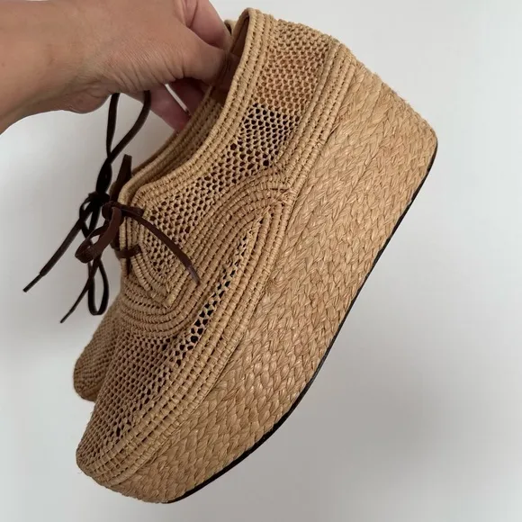 Robert Clergerie Pollux Raffia Tan Platform Shoes EUR SZ 41