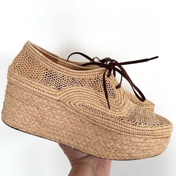 Robert Clergerie Pollux Raffia Tan Platform Shoes EUR SZ 41