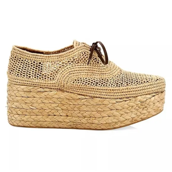 Robert Clergerie Pollux Raffia Tan Platform Shoes EUR SZ 41