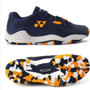 (S6) Yonex Men's FUSION REV 5 Tennis Shoes, US 13 Navy Blue and Orange