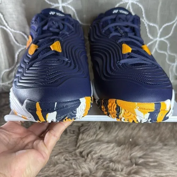 (S6) Yonex Men's FUSION REV 5 Tennis Shoes, US 13 Navy Blue and Orange