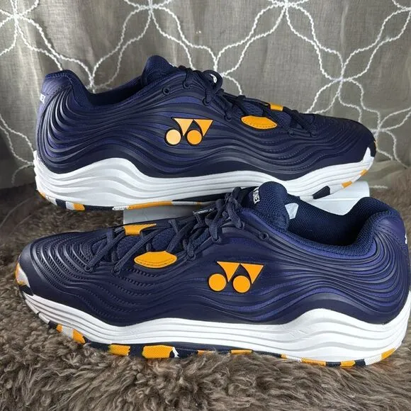 (S6) Yonex Men's FUSION REV 5 Tennis Shoes, US 13 Navy Blue and Orange