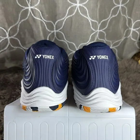 (S6) Yonex Men's FUSION REV 5 Tennis Shoes, US 13 Navy Blue and Orange