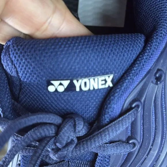 (S6) Yonex Men's FUSION REV 5 Tennis Shoes, US 13 Navy Blue and Orange
