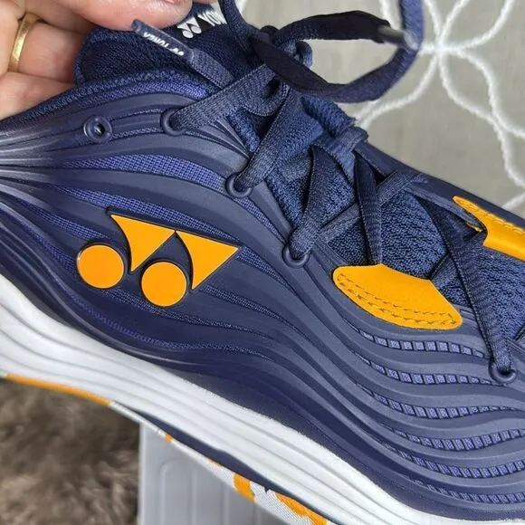 (S6) Yonex Men's FUSION REV 5 Tennis Shoes, US 13 Navy Blue and Orange