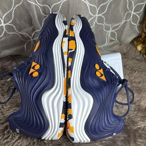 (S6) Yonex Men's FUSION REV 5 Tennis Shoes, US 13 Navy Blue and Orange