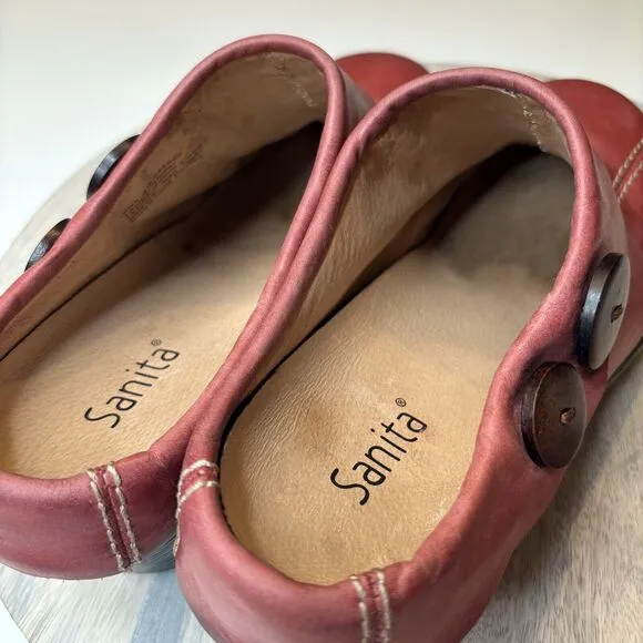 Sanita Nikita Women's Burgundy‎ Leather Slip On Comfort Clogs US Size 9