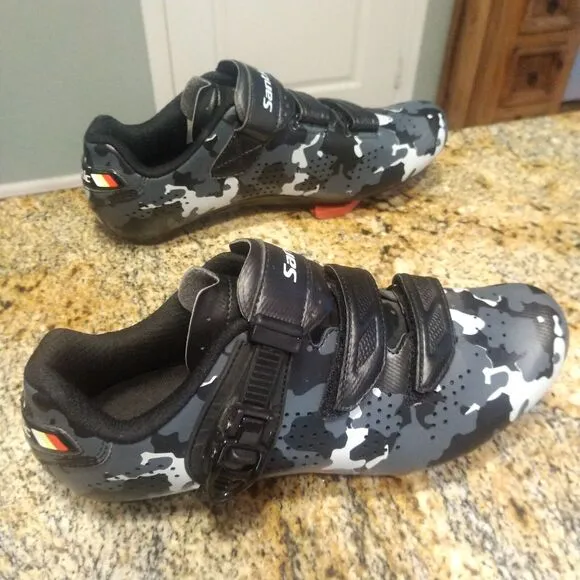Santic Davee Men's Size 10.5 Road Bike Camouflage Shoes 3-Bolt Road Cleat Gray