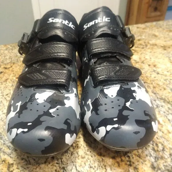 Santic Davee Men's Size 10.5 Road Bike Camouflage Shoes 3-Bolt Road Cleat Gray