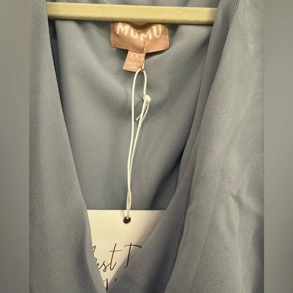 Show Me Your Mumu Jess Ruffle Midi Dress Steel Blue Chiffon Size XXS