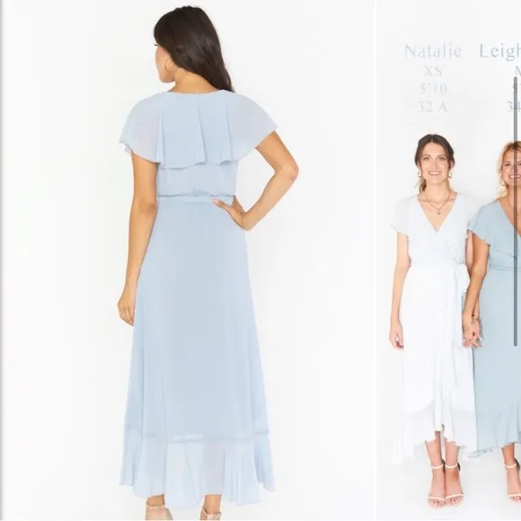 Show Me Your Mumu Jess Ruffle Midi Dress Steel Blue Chiffon Size XXS