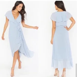 Show Me Your Mumu Jess Ruffle Midi Dress Steel Blue Chiffon Size XXS