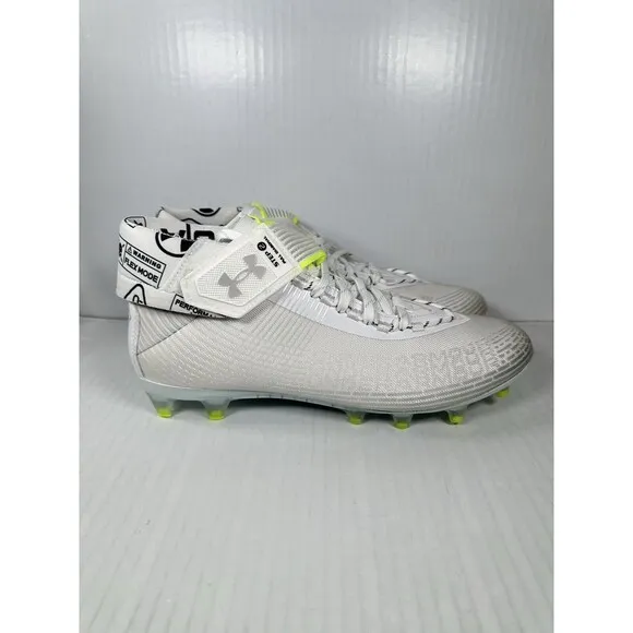 Size 10.5 Mens Under Armour Highlight MC Football Cleats White/Silver NEW