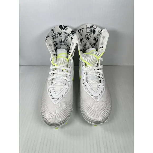 Size 10.5 Mens Under Armour Highlight MC Football Cleats White/Silver NEW
