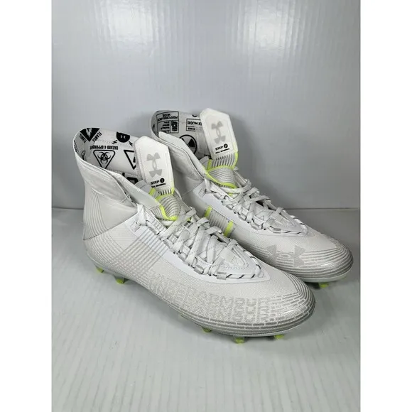 Size 10.5 Mens Under Armour Highlight MC Football Cleats White/Silver NEW