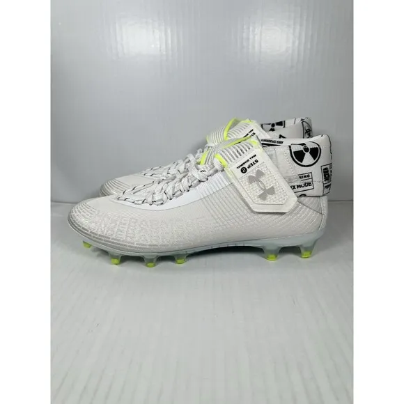 Size 10.5 Mens Under Armour Highlight MC Football Cleats White/Silver NEW