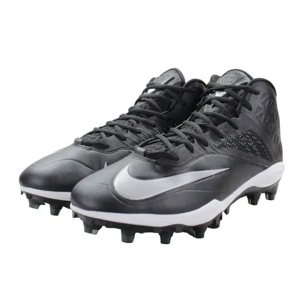 Size 12 Nike Zoom Code Elite 3/4 Mid Football Cleats Black Metallic Silver
