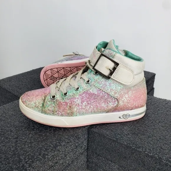Skechers Girls Multi Colored Sparkle High Top Sneakers Size 3 Youth Shoes
