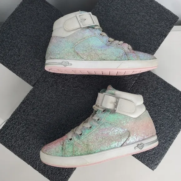 Skechers Girls Multi Colored Sparkle High Top Sneakers Size 3 Youth Shoes
