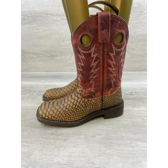 Smoky Mountain 3072C Kids 1 Brown Leather Square Toe Pull-On Western Cowboy Boot